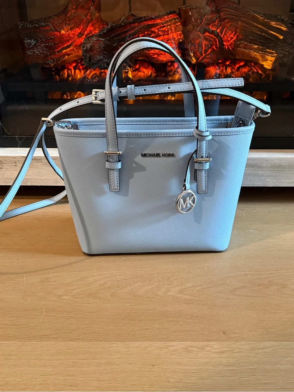 Michael Kors Light Blue Saffiano Crossbody Tote